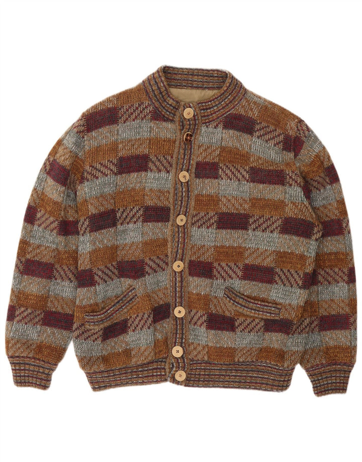 Vintage hombres Cardigan suéter XL multicolor cheque
