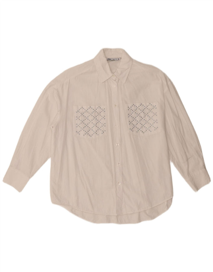 Zara Mujer Camisa Extragrande UK 6 XS Algodón Blanco