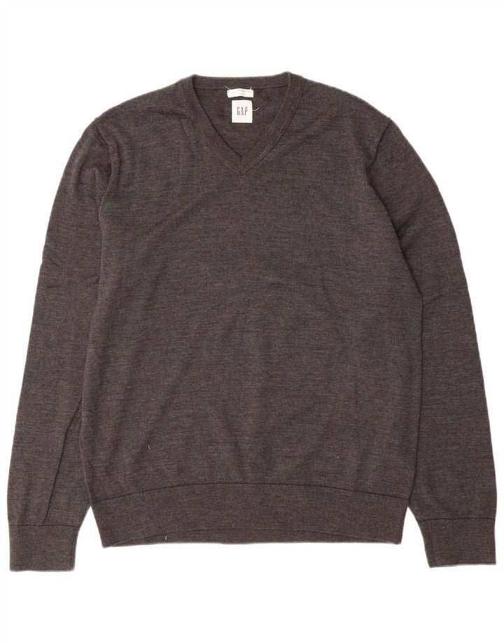 Gap Jersey con cuello en V para hombre de lana gris grande