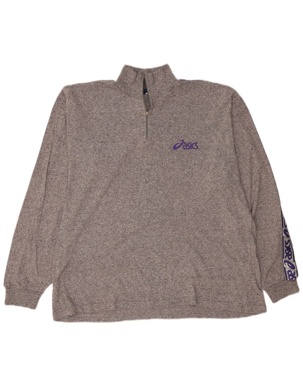 ASICS Top gráfico con cremallera y cuello para hombre, manga larga, 2XL, gris