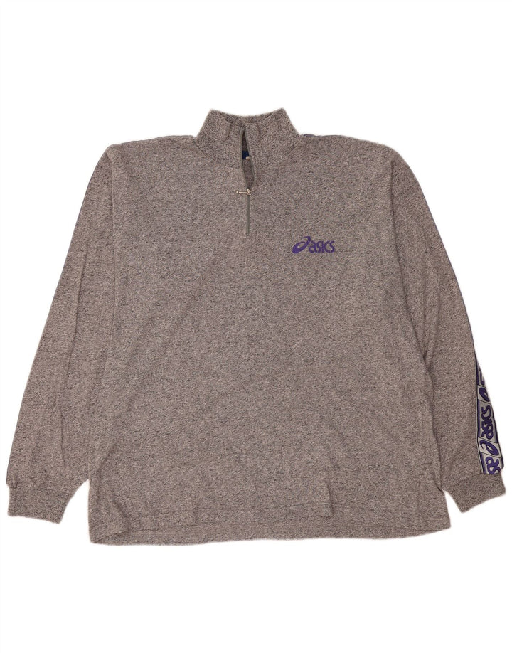 ASICS Top gráfico con cremallera y cuello para hombre, manga larga, 2XL, gris