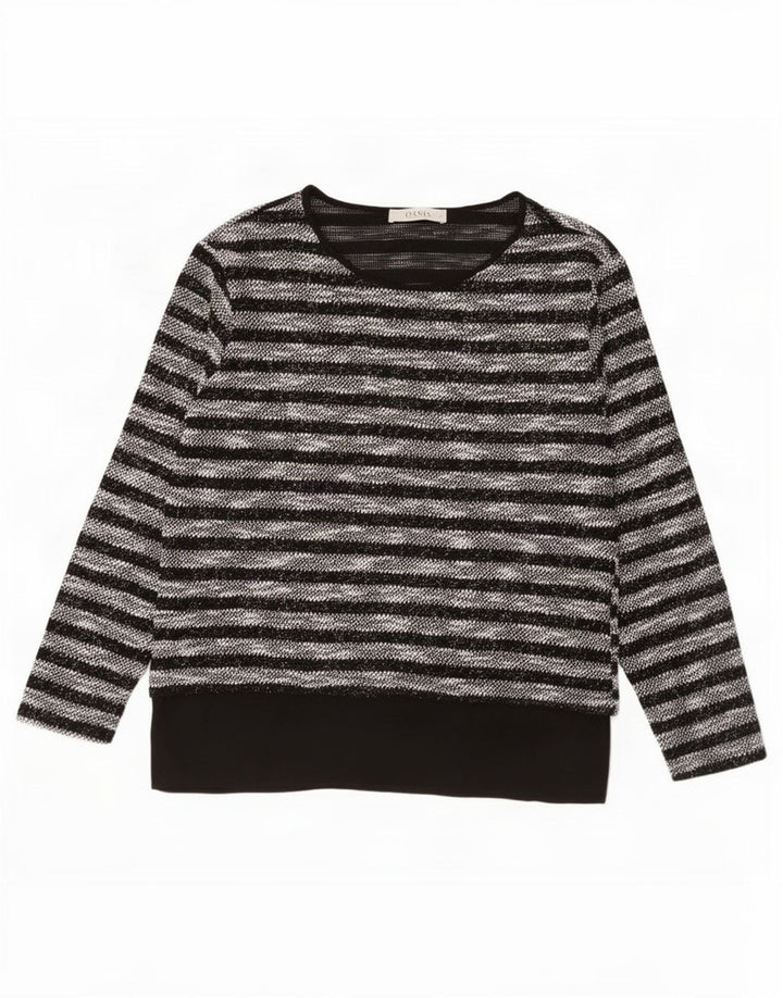 Oasis Mujer Top Manga Larga UK 42 Medio Negro Rayas Poliéster