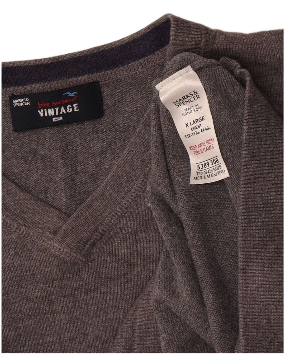Marks & Spencer Jersey con cuello en V para hombre XL Algodón gris