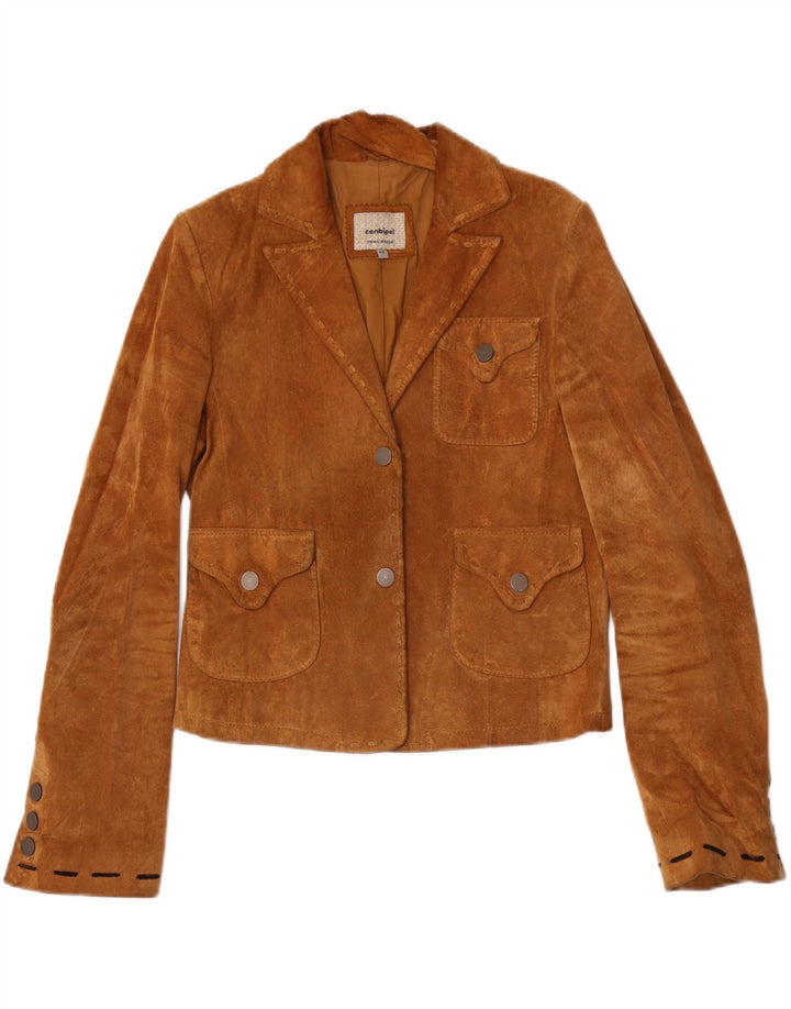 Conbipel Chaqueta de ante corta para mujer IT 46 Cuero floral marrón grande