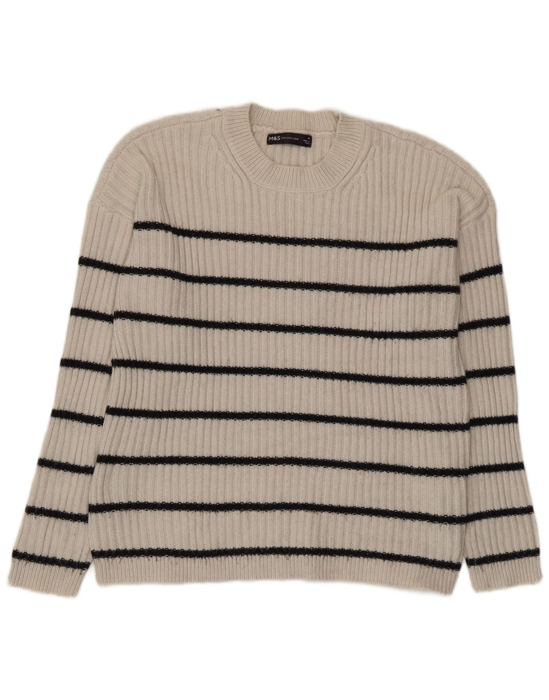 Marks & Spencer Suéter de cuello redondo para mujer UK 44 Mediano Beige Rayas