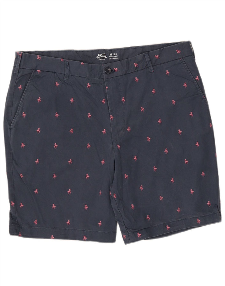 IZOD Pantalones cortos chinos con patrón abstracto de agua salada para hombre W38 XL Azul marino