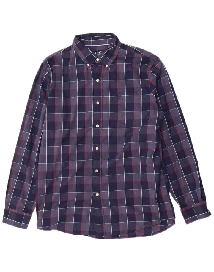 Chaps Camisa de fácil cuidado para hombre de algodón a cuadros azul marino grande
