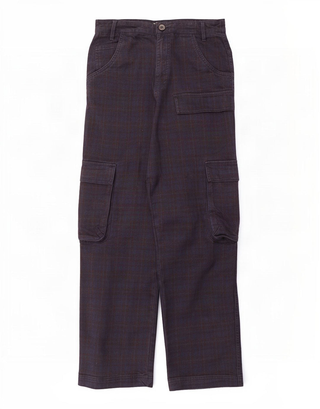 Zara Mujer Pantalón Cargo Recto Mediano W28 L28 Azul Marino Cuadros