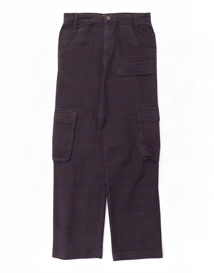 Zara Mujer Pantalón Cargo Recto Mediano W28 L28 Azul Marino Cuadros