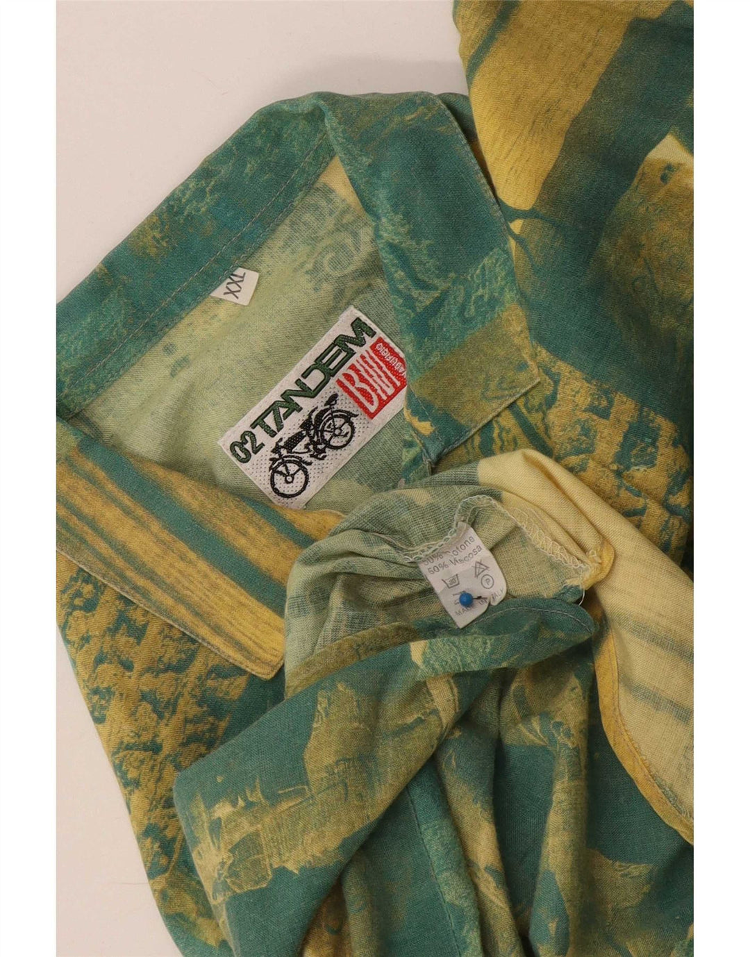 Camisa de manga corta con gráfico vintage para hombre 2XL Algodón de patchwork verde