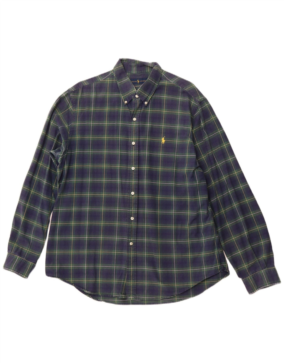 RALPH LAUREN Camisa de franela para hombre XL Algodón a cuadros azul marino