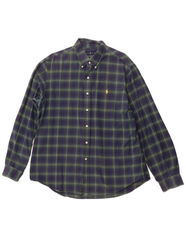 RALPH LAUREN Camisa de franela para hombre XL Algodón a cuadros azul marino