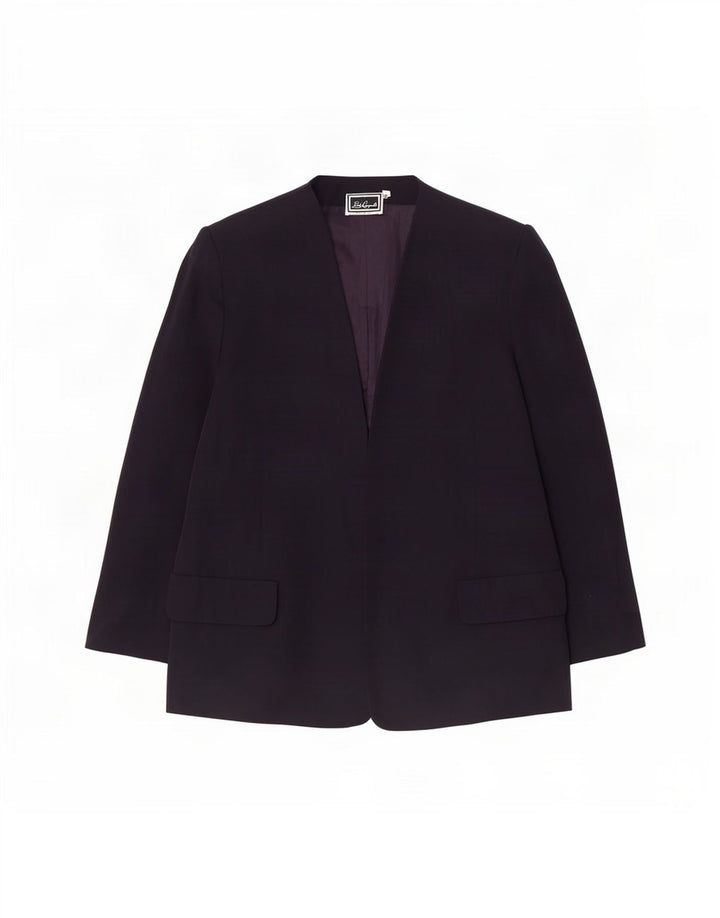 Luisa Spagnoli Chaqueta tipo blazer abierta para mujer IT 52 2XL Acetato azul marino