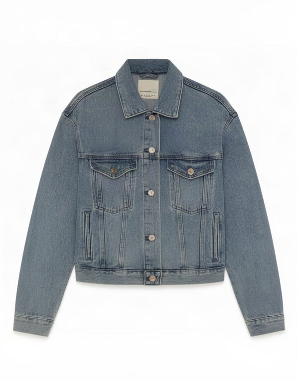 Zara Mujer Crop Denim Chaqueta UK 6 XS Algodón Azul