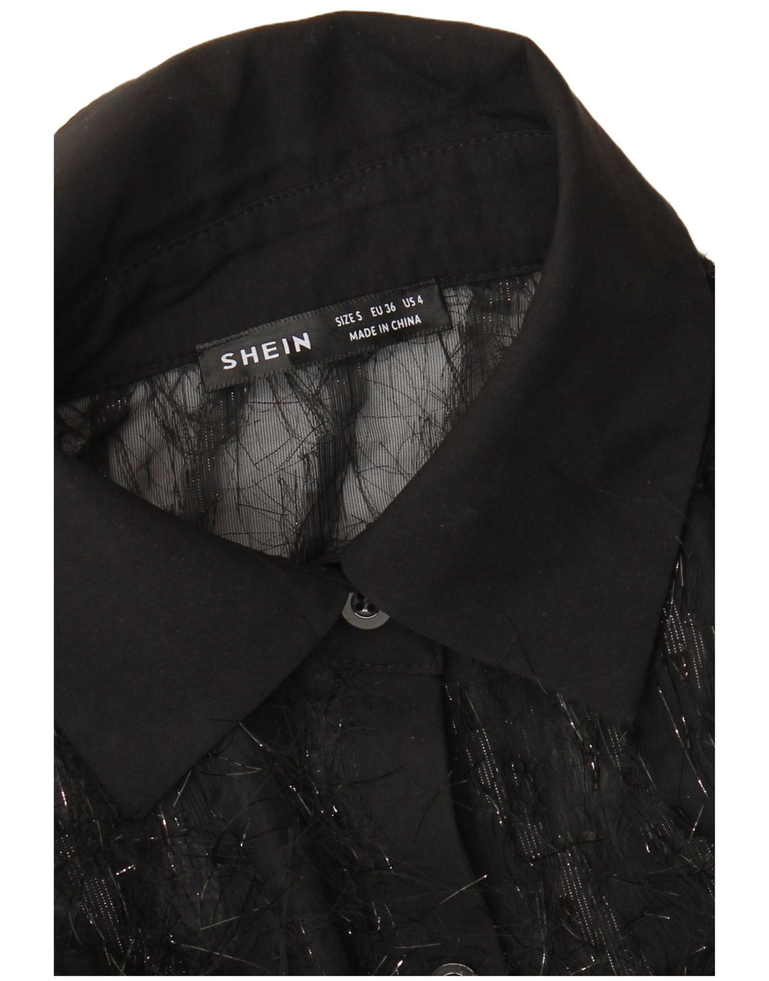Shein Blusa camisera transparente de gran tamaño para mujer UK 40 Small Negro
