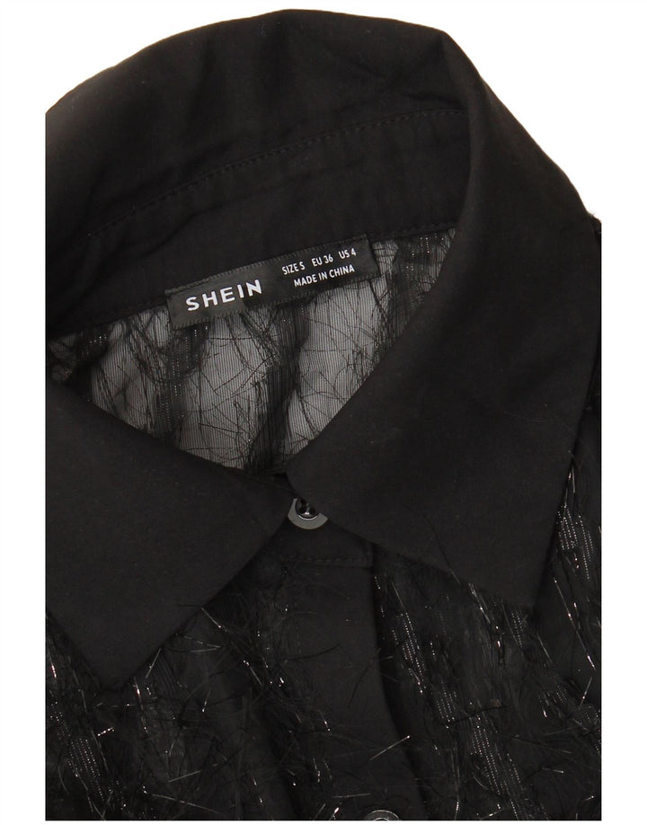 Shein Blusa camisera transparente de gran tamaño para mujer UK 40 Small Negro