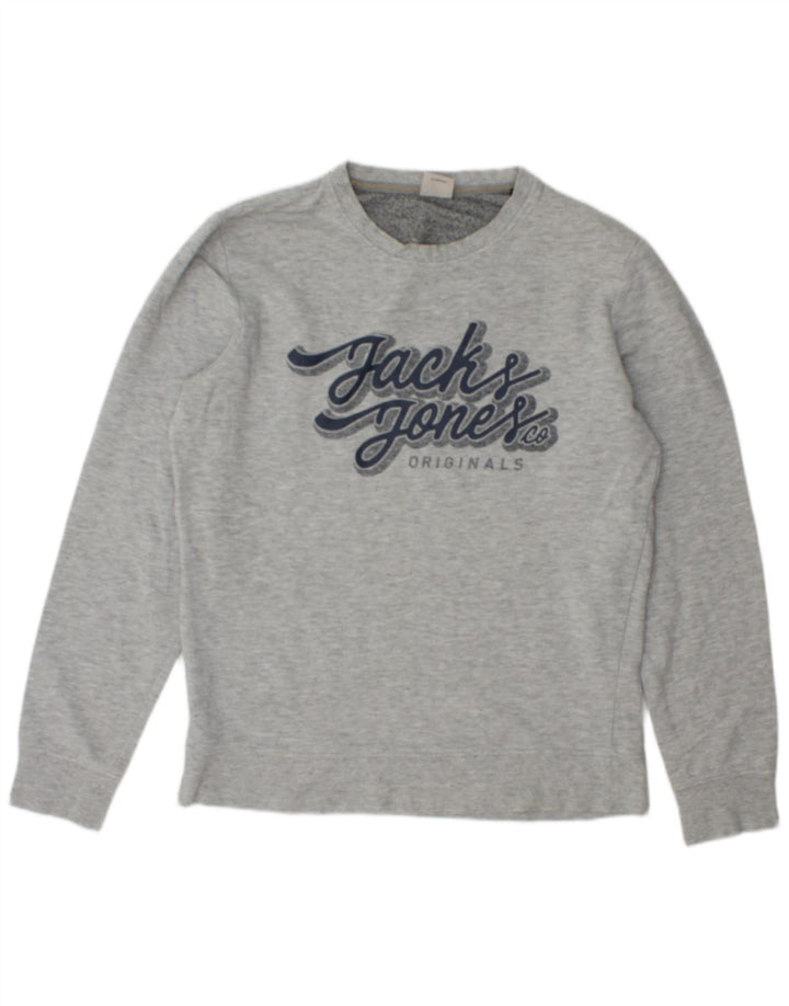 JACK & JONES Hombre Sudadera Gráfica Jersey De Algodón Moteado Gris Medio