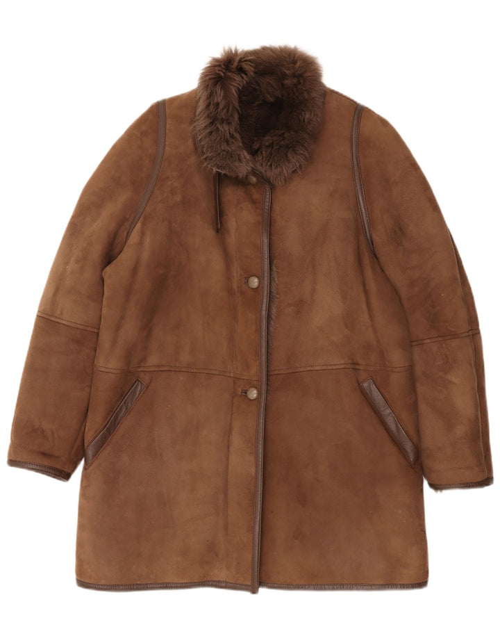 Vintage mujer shearling abrigo EU 42 XL Marrón
