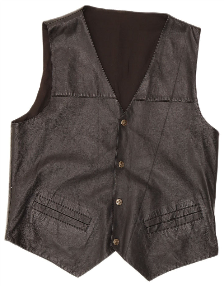 Chaleco de cuero vintage para hombre medio negro