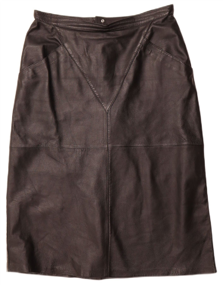 VINTAGE Falda de cuero para mujer IT 44 Mediana W32 Negro