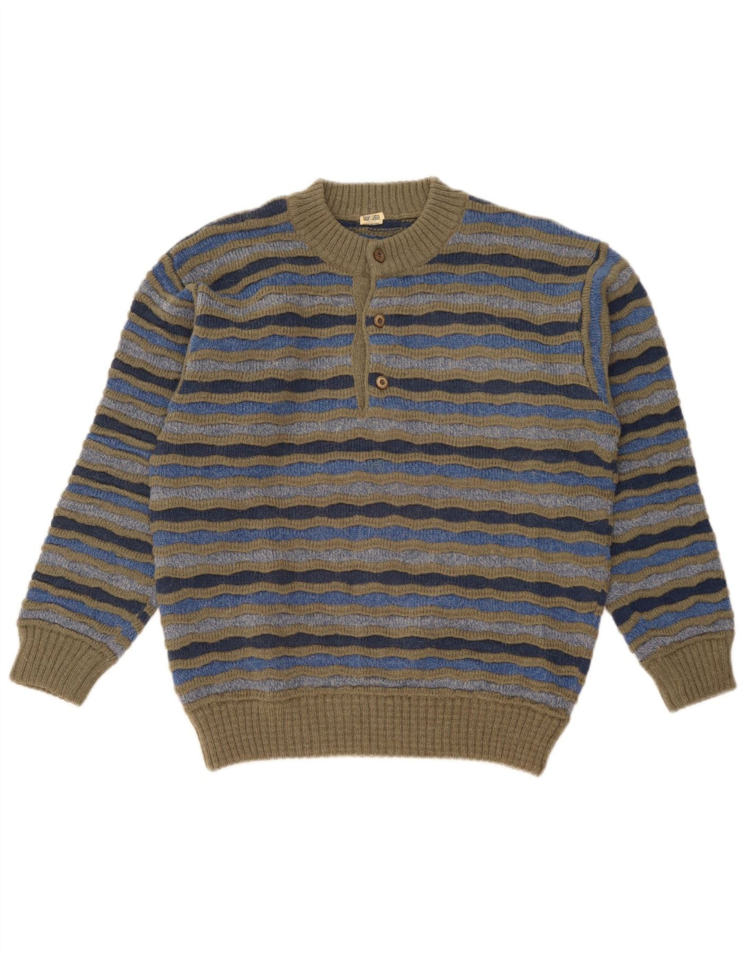 Vintage hombres botón cuello jersey suéter IT 48 medio multicolor rayas
