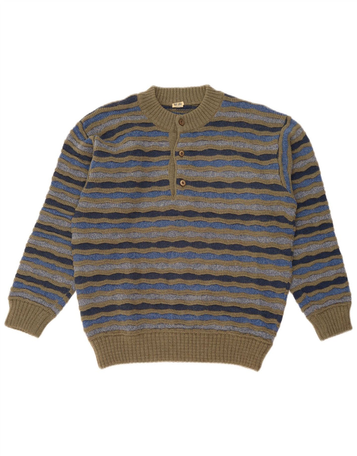 Vintage hombres botón cuello jersey suéter IT 48 medio multicolor rayas