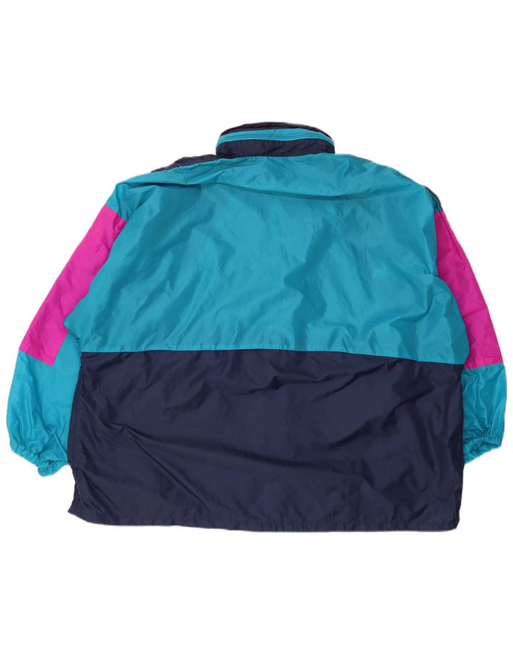 Vintage mujer chaqueta de lluvia con capucha Reino Unido 16 grande azul marino colorblock