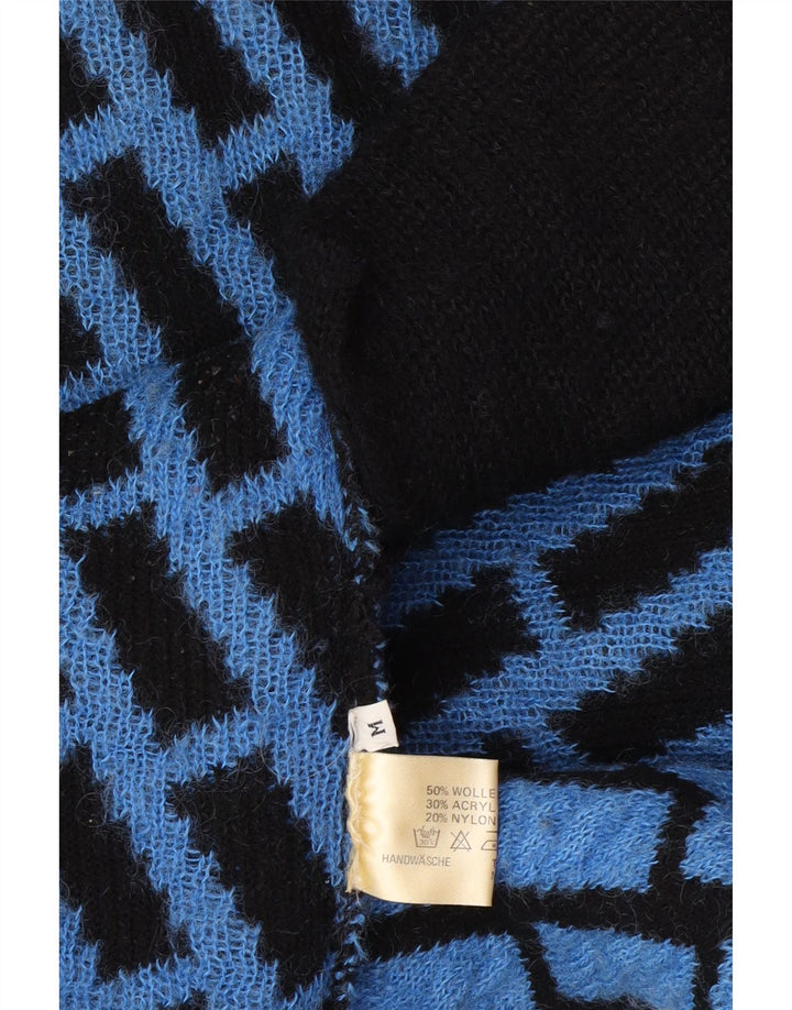Vintage mujer longline oversized cardigan suéter Reino Unido 14 cheque azul medio