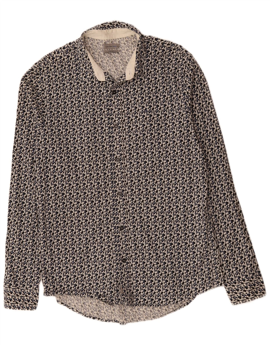 CALVIN KLEIN JEANS Camisa slim fit para hombre Algodón geométrico negro mediano