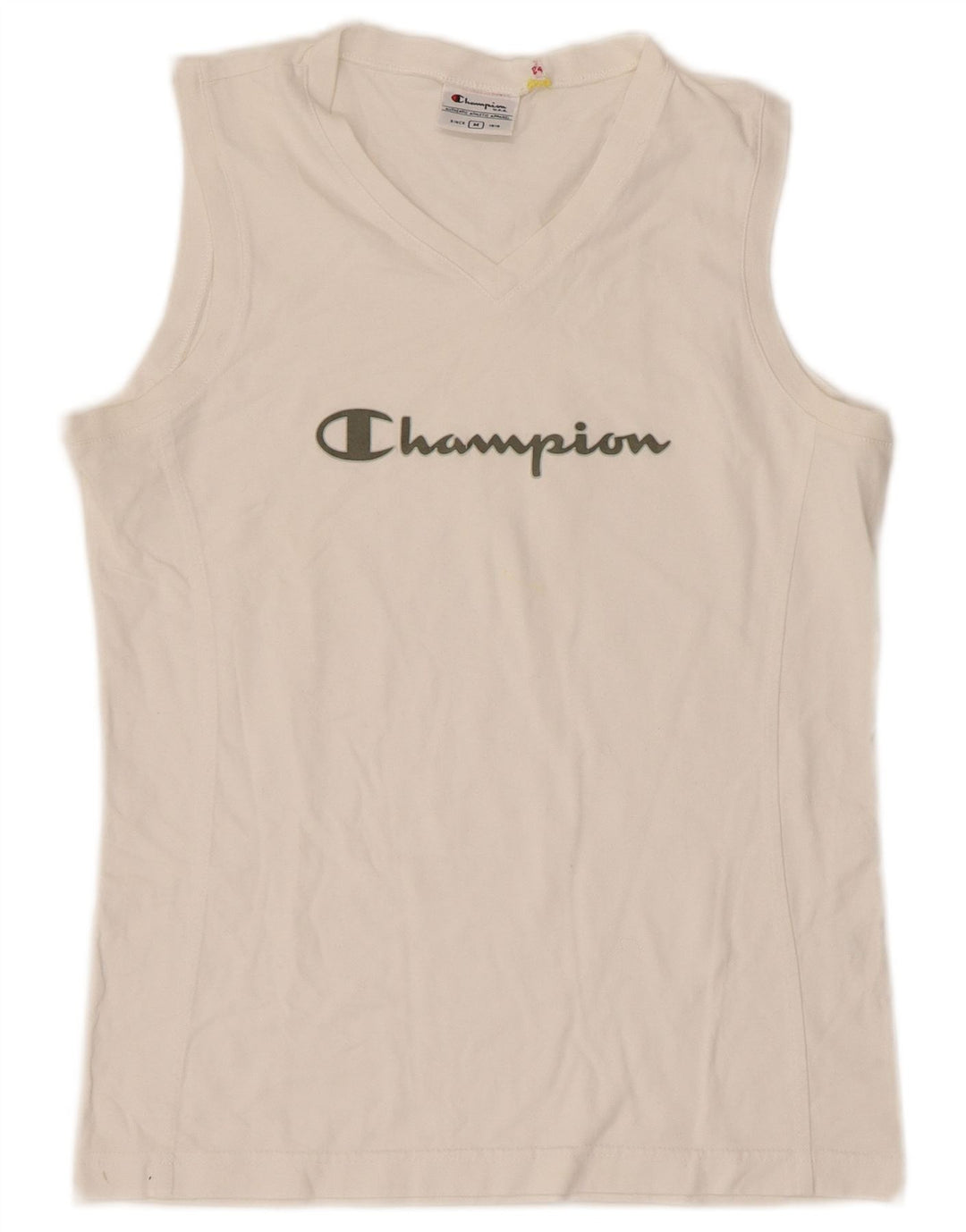 Champion Camiseta sin mangas gráfica para mujer UK 12 Medium White Cotton