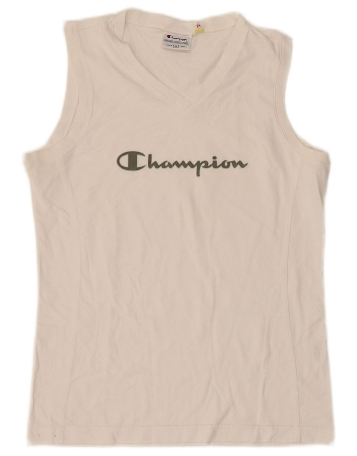 Champion Camiseta sin mangas gráfica para mujer UK 12 Medium White Cotton