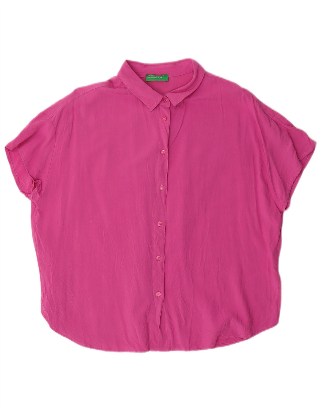 BENETTON Blusa camisera extragrande de manga corta para mujer UK 6 XS Viscosa rosa