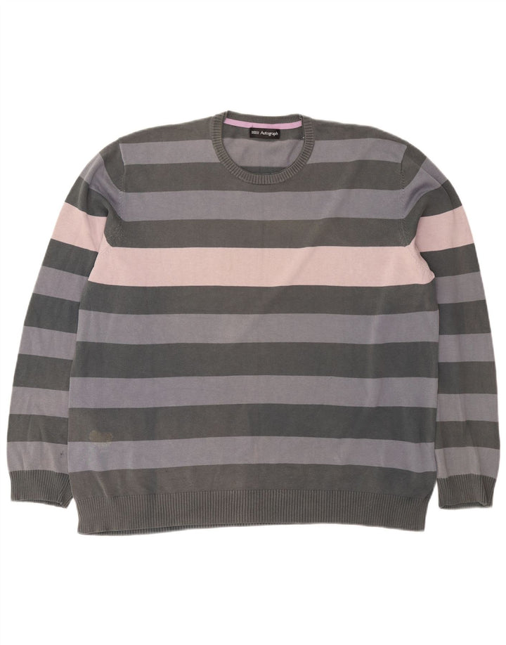 Marks & Spencer - Jersey de cuello redondo para hombre con autógrafo, talla 2XL, color gris a rayas