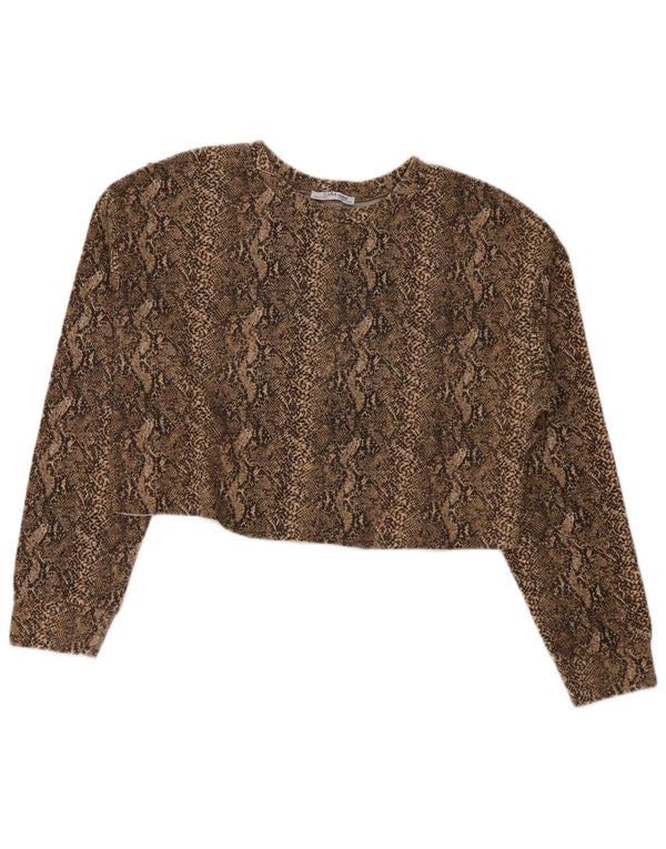 Zara Mujer Trafaluc Crop Top Manga Larga UK 44 Marrón Medio Estampado Animal