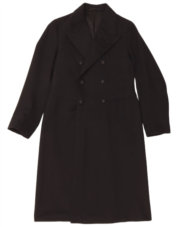 Vintage hombres doble pecho abrigo Reino Unido 34 XS negro