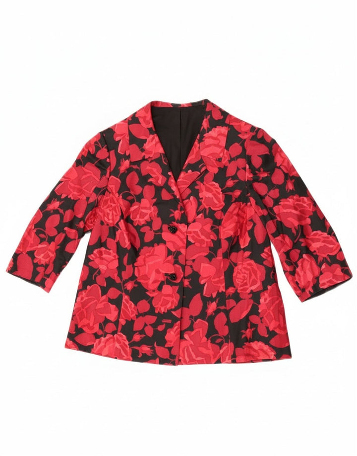 Vintage mujer 3/4 manga 2 botón Blazer chaqueta Reino Unido 14 medio rojo floral