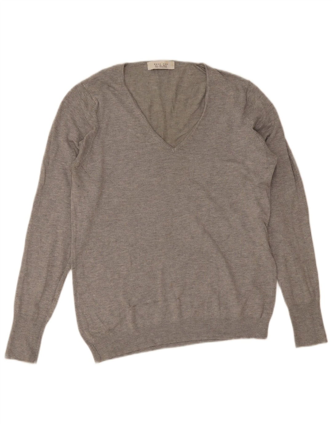 Zara Hombre Jersey Con Cuello En V Jersey Grande Gris