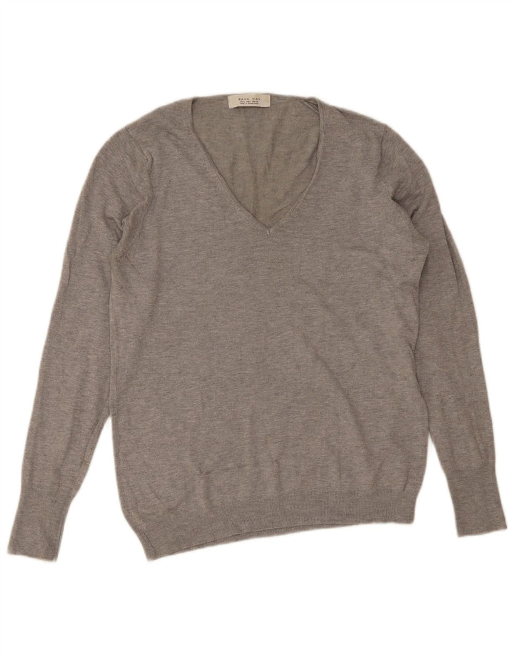 Zara Hombre Jersey Con Cuello En V Jersey Grande Gris