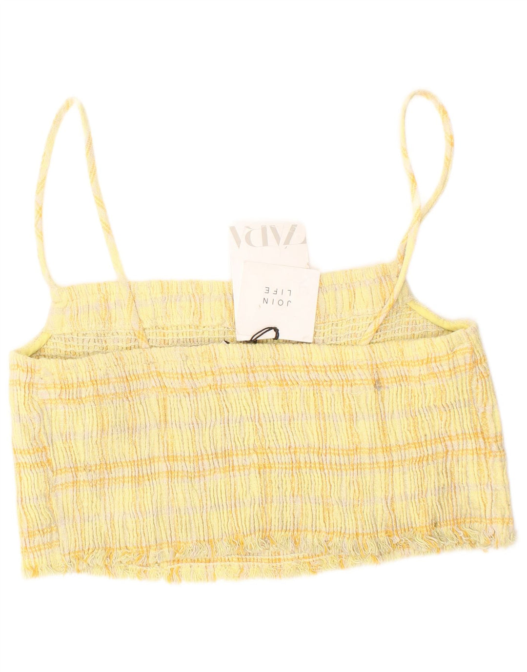 Top Crop de Mujer Zara Mediano a Cuadros Amarillos de Algodón