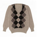 Vintage hombres V-cuello jumper suéter pequeño gris Argyle/Diamond