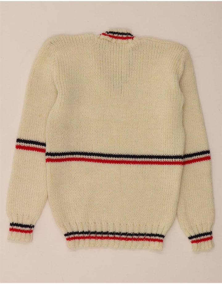 Vintage hombres V-cuello jumper suéter pequeño blanco rayas