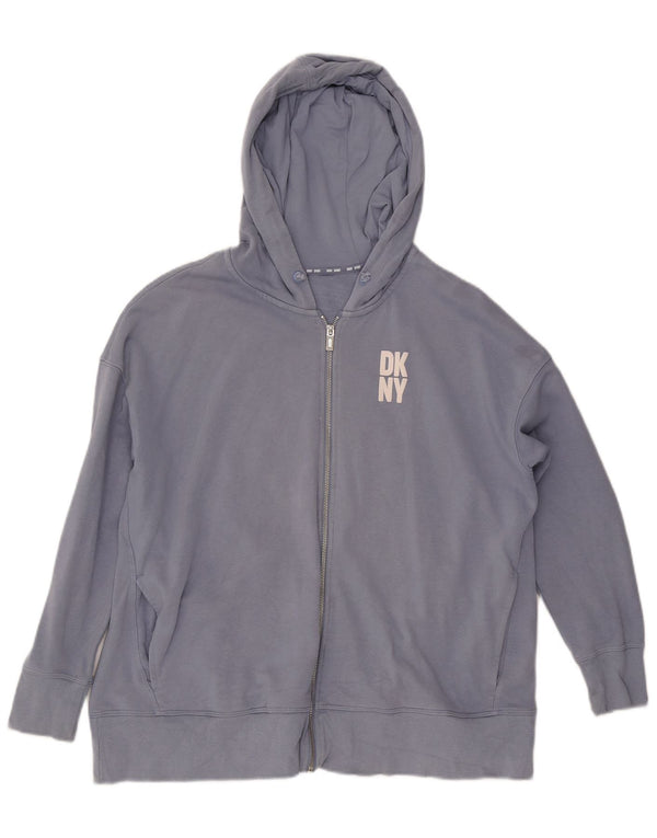 Dkny Womens Zip Hoodie Sweater UK 16 Large Blue Cotton