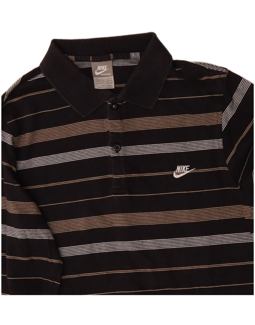 NIKE Polo de manga larga para hombre, pequeño, de algodón a rayas, color negro