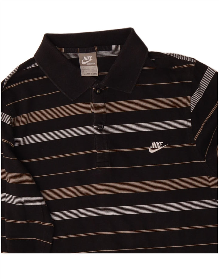 NIKE Polo de manga larga para hombre, pequeño, de algodón a rayas, color negro