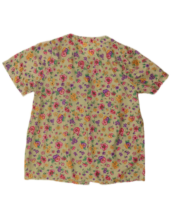 Vintage mujer camisa de manga corta blusa Reino Unido 16 grande verde floral