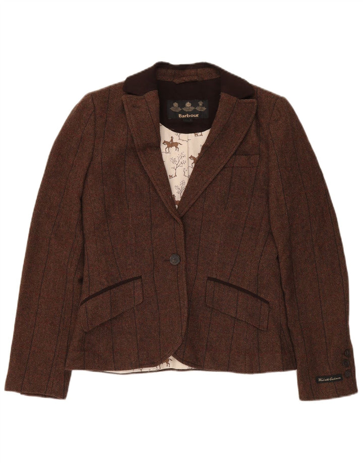 BARBOUR Chaqueta tipo blazer de 1 botón para mujer UK 10 Small Brown Herringbone Wool