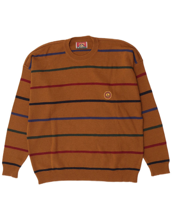 Navigare Jersey De Cuello Redondo Para Hombre De Lana A Rayas Marrón Medio