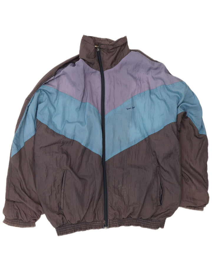 VINTAGE Chaqueta superior de chándal para hombre XL Gris Colorblock