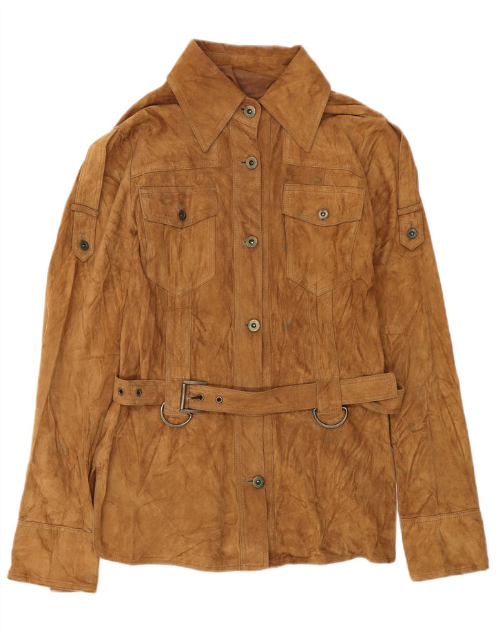 VINTAGE Chaqueta militar de ante para mujer IT 42 Cuero marrón medio