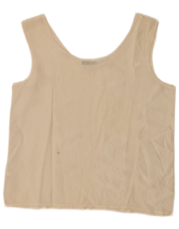 Vintage mujer blusa sin mangas Top Reino Unido 14 seda beige grande